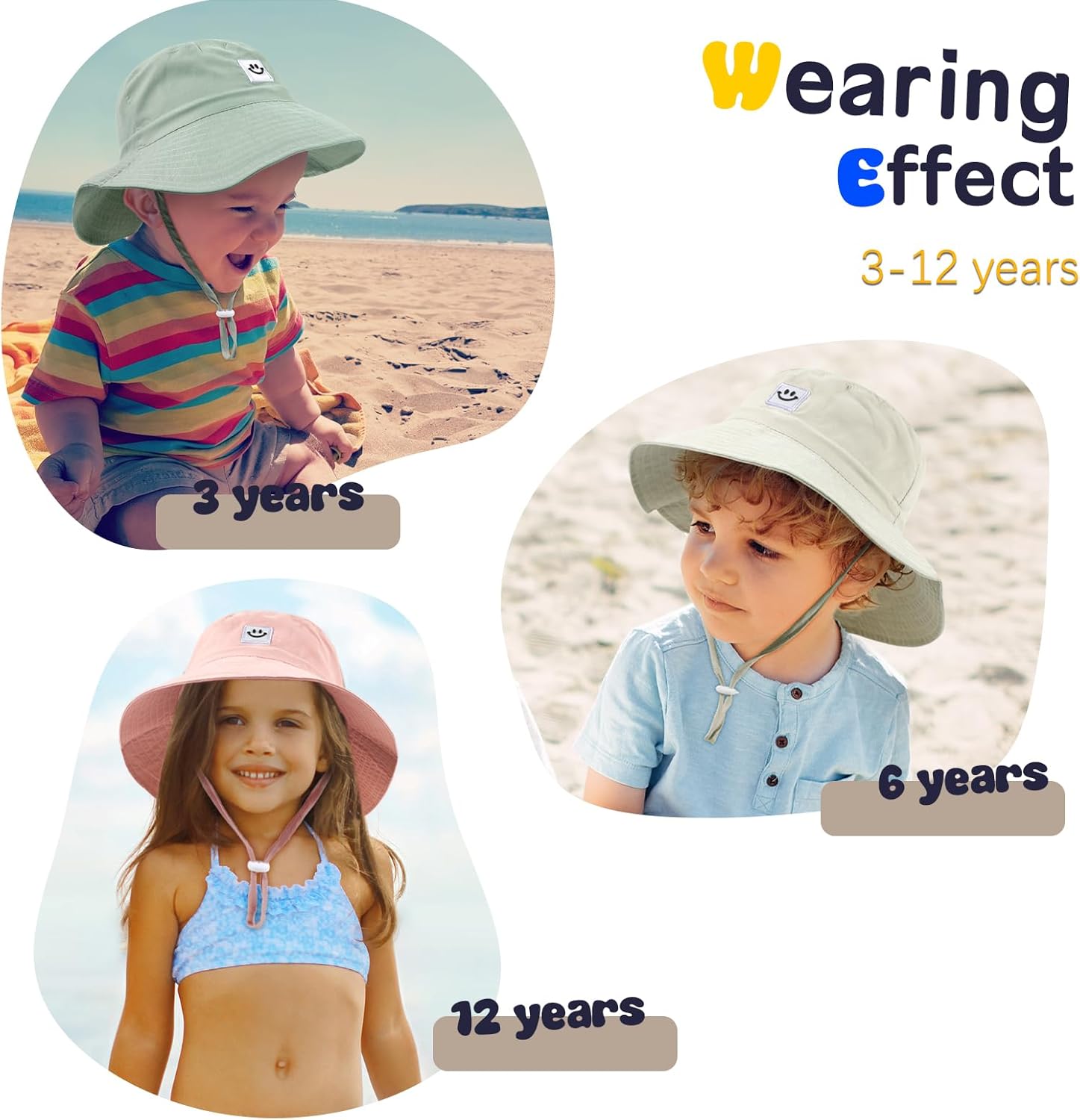Kids Sun Hat Smile Face Bucket Hat for Toddler Girls Boys UPF 50+ Sun Protection Toddler Summer Hats - Image 5