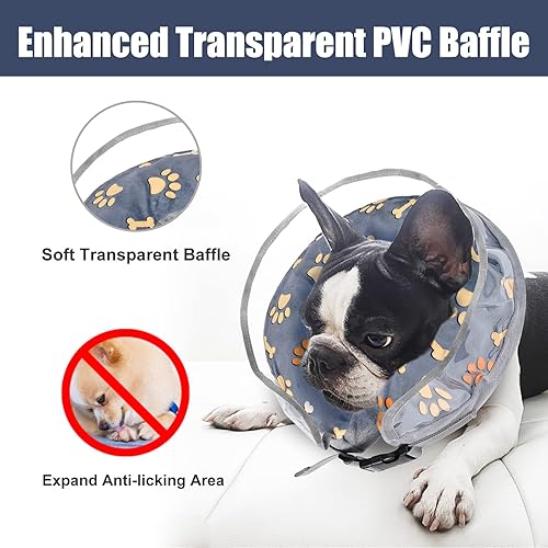 Miniatura 5 de Cono para perro, cono inflable para perros pequeños, medianos y grandes, cono suave para perros después de la cirugía con hebilla ajustable y bonito