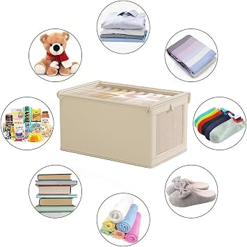 Wardrobe Storage Organiser with Cover - 3Pack Stackable Drawer Organiser with Clear Window, Foldable Fabric Storage Boxes for Clothing Underwear Jeans Pants Shirts Leggings Toy