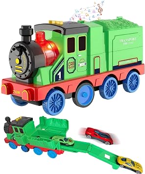 Music and light catapult train, foldable garage, including 3 small cars, 3+ | A catapult train with sound and light! Open the hidden track in the garage, load the car and launch it, its very interesting