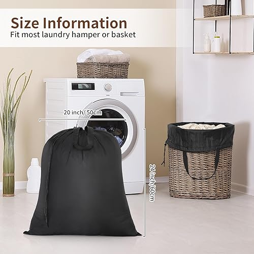 Miniatura 5 de OTraki Bolsa de lavandería de viaje lavable, paquete de 2 bolsas de lavandería resistentes con asas, 20 x 24 pulgadas, ropa sucia con cordón, bolsa