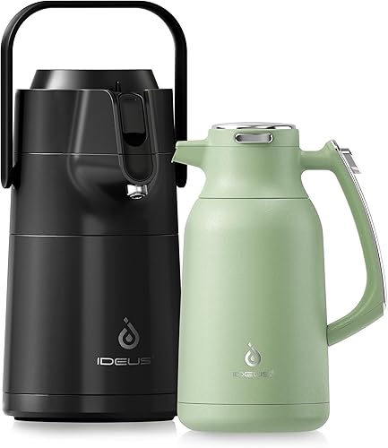 IDEUS Jarra térmica de café de acero inoxidable de 68 onzas y dispensador de bebidas Airpot de 74 onzas