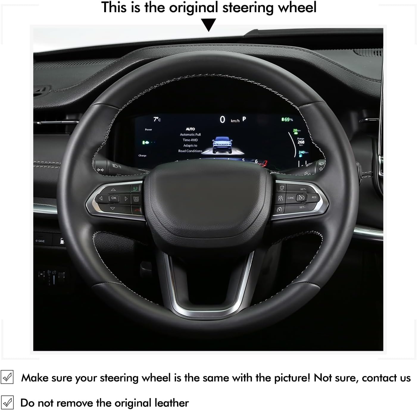 MEWANT Hand Sewn Jeep Compass II Steering Wheel Cover Wrap for Jeep Compass II(MP) 2021-2025 Steering Wheel Accessories for Jeep Compass II