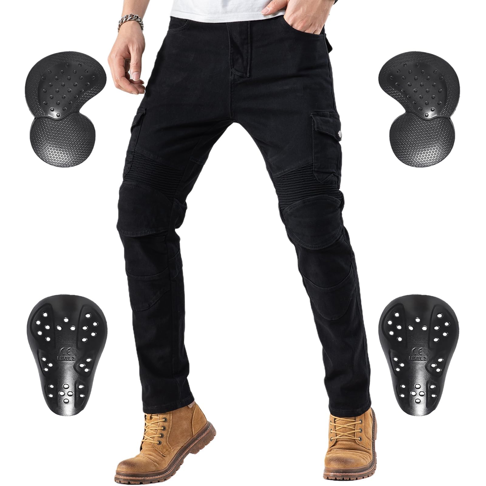 CTBQiTom Motorradhose Herren mit CE-Level-2 Protektoren | Elastische Hose für Stadt & Touring | Abnehmbare Knie- und Hüftpolster