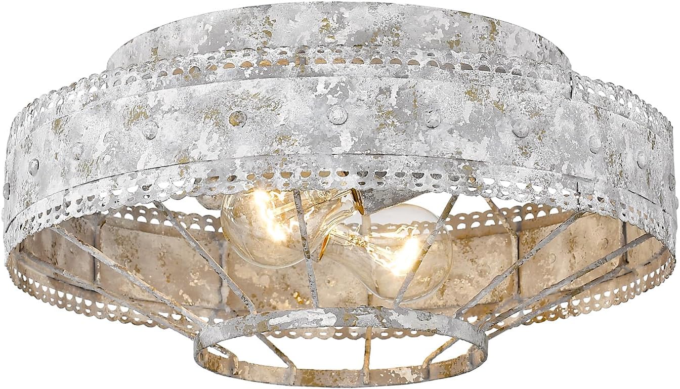 Golden Lighting 7856-FM OY Two Light Flush Mount, White- Flush Mount Ceiling Light, Ceiling Light Fixture, Light Fixtures Ceiling Mount, Ceiling Light fixtures,