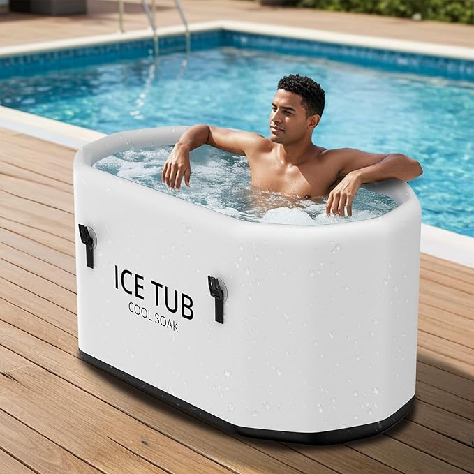 XXL Ice Bath Tub for Athletes, Compatible Water Chiller, 235 Gal Inflatable Cold Plunge Tub with Insulated Lid, Cold Water Therapy Recovery Plunge Pool for Home and Outdoors, White