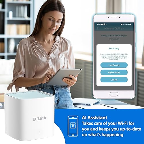 Miniatura 5 de D-Link Sistema Mesh WiFi 6, AX1500 Ai Series 802.11AX Smart Home Dual Band Gigabit Gaming Red de Internet inalámbrica (M15) Blanco