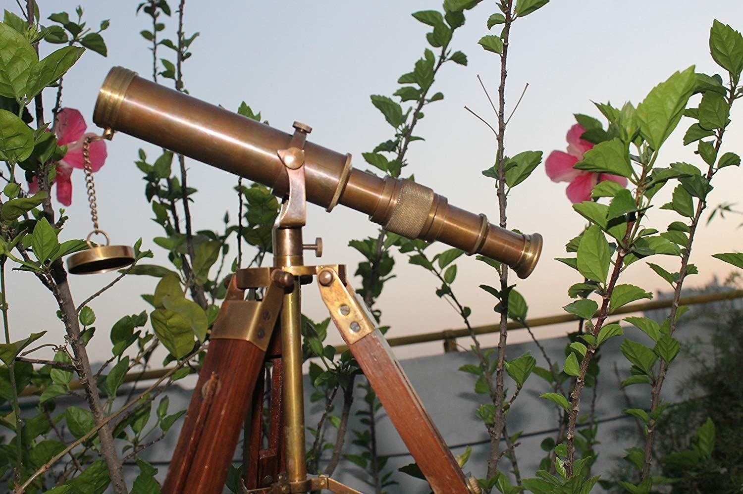 Vintage Antique Decorative Table Classy Brass Telescope with Adjustable Tripod Stand C