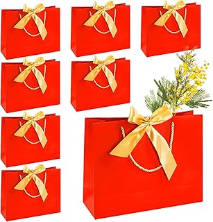 8 Piezas Bolsa Regalo con Cinta, Rojo Bolsa de Papel con Manija Bolsa de Regalo para Cumpleaños, Bodas, Fiestas Festivas, Navidad, 32 x 25 x 11 cm