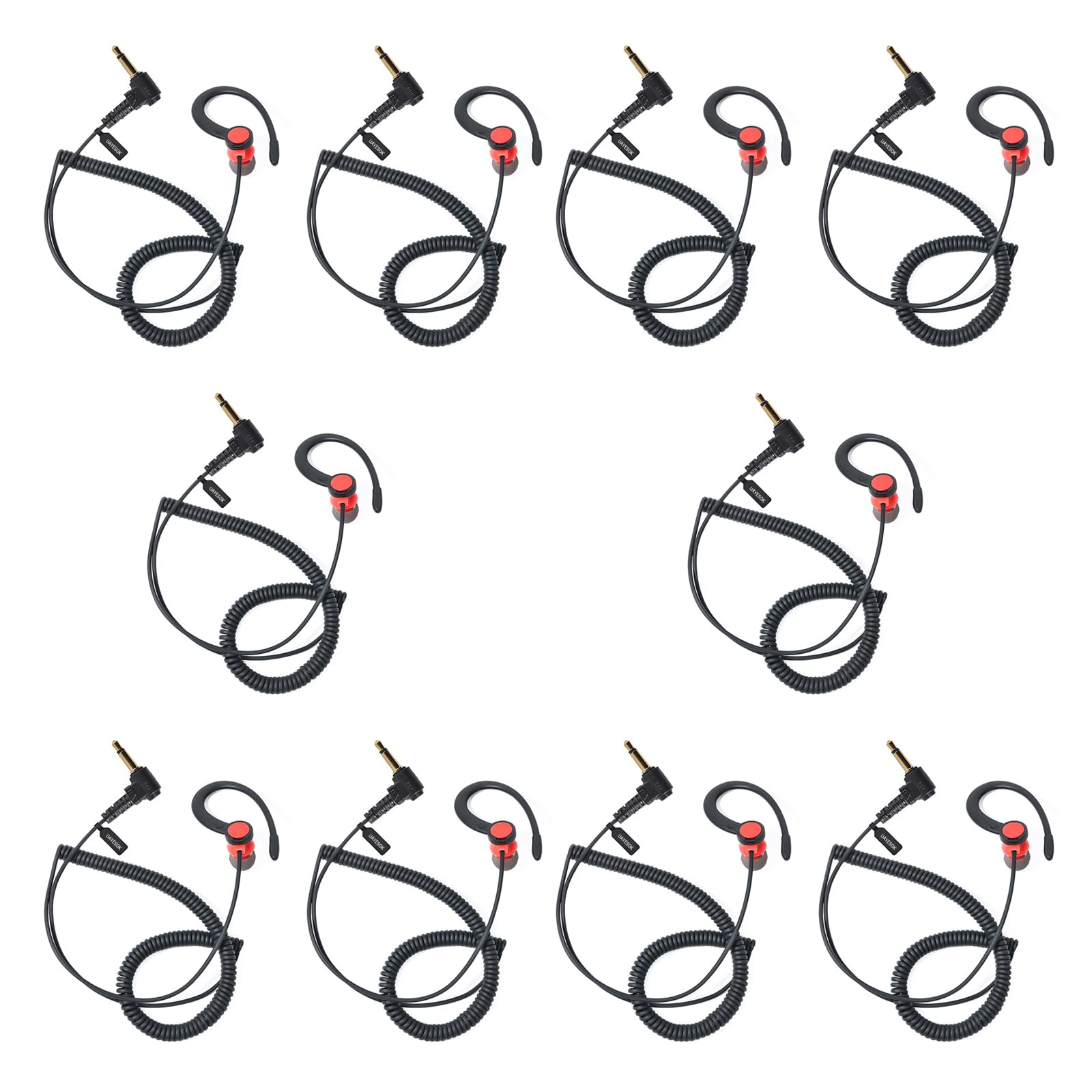 Paquete de 10 auriculares de radio de 3,5 mm para las fuerzas del orden, solo recepción/escucha, auriculares de vigilancia policial, gancho extraíble para micrófono de altavoz de radio bidireccional