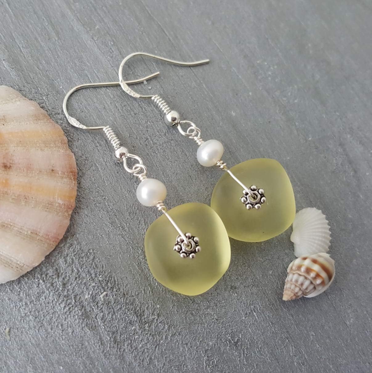 Yinahawaii Handmade Sea Glass Earrings, Hawaiian Jewelry for Women, Wire Earrings Pearl Earrings, Unqiue Earrings Beach Jewelry Birthday Gift For Women - Image 5