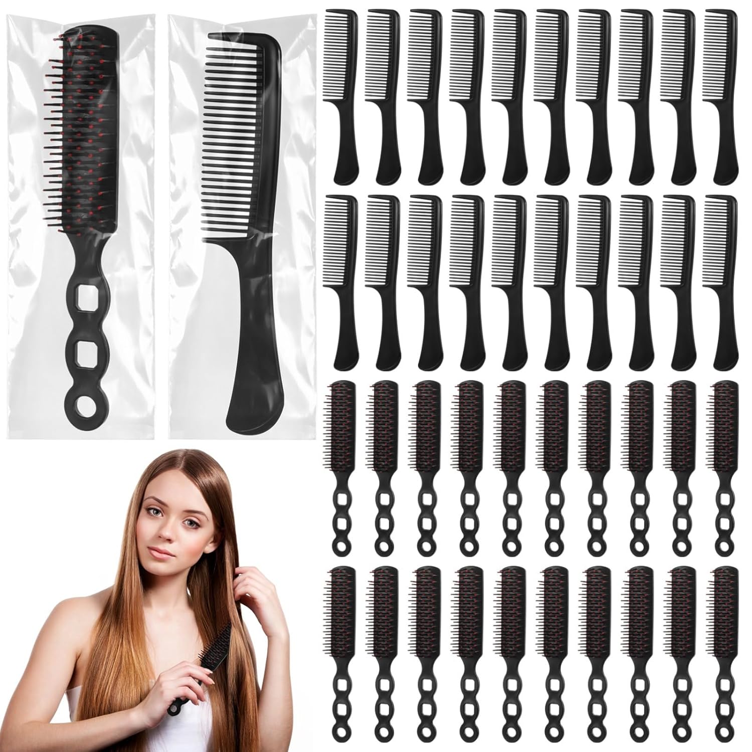 Complete 48-Piece Hair Grooming Set With 24 Brushes & 24 Combs, Individually Wrapped For Easy Hair Care