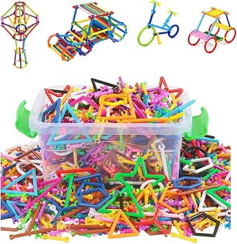 Construction Building Blocks Smart Bar Set Assembling 3D Puzzle Toys DIY Interlocking Sticks Kit Geometry Intelligent Learning Education Toys with Storage Box for Girls Boys Age 3 4 5 6 7 8