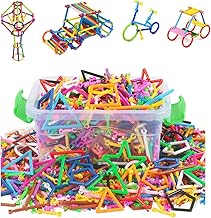 Construction Building Blocks Smart Bar Set Assembling 3D Puzzle Toys DIY Interlocking Sticks Kit Geometry Intelligent Learning Education Toys with Storage Box for Girls Boys Age 3 4 5 (300 Pcs Sticks)