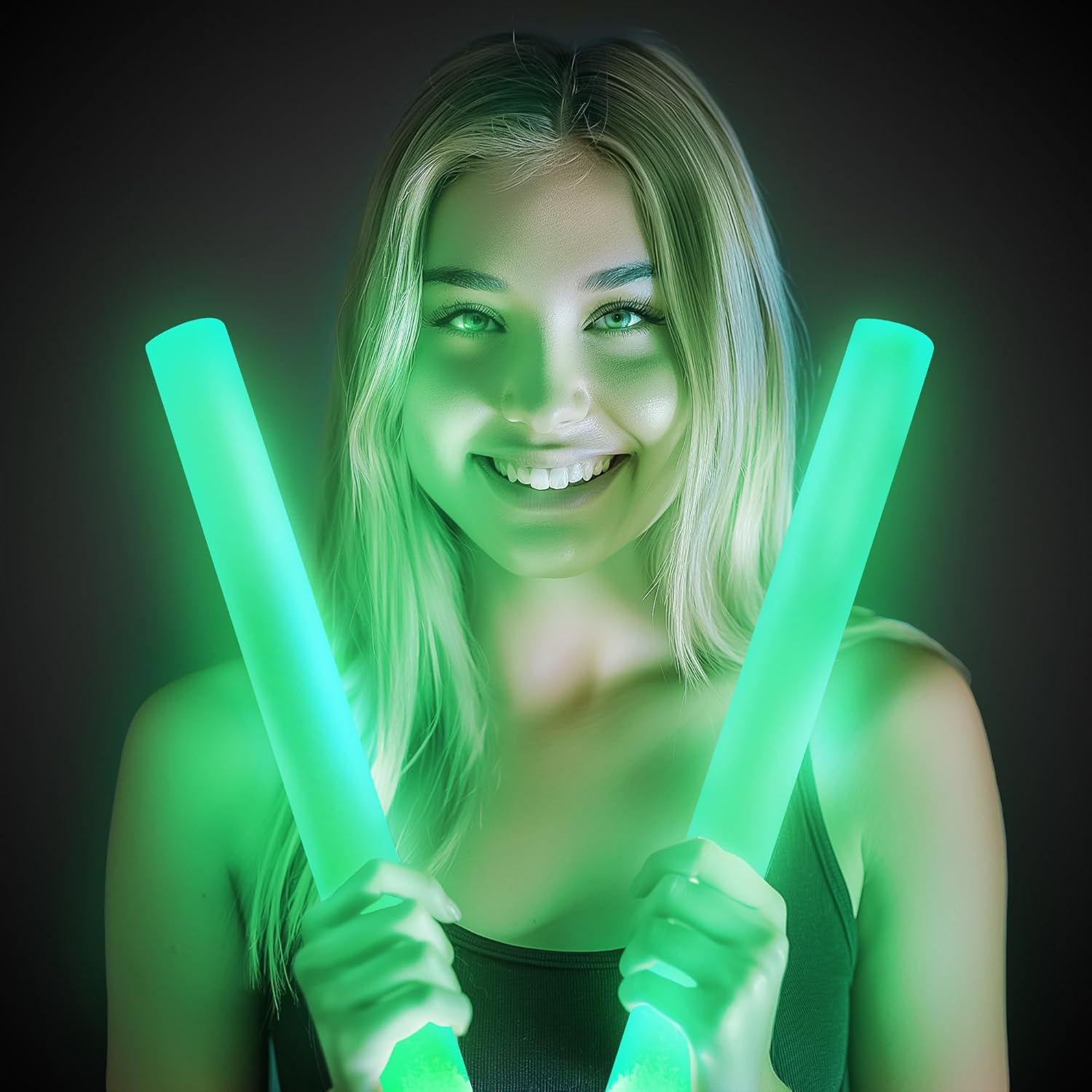 Fun Central Christmas Party Glow Bundle – 24 Pack LED Foam Sticks (12 Red + 12 Green) – Holiday Light-Up Batons for Xmas Parties, Parades, Concerts & Winter Celebrations