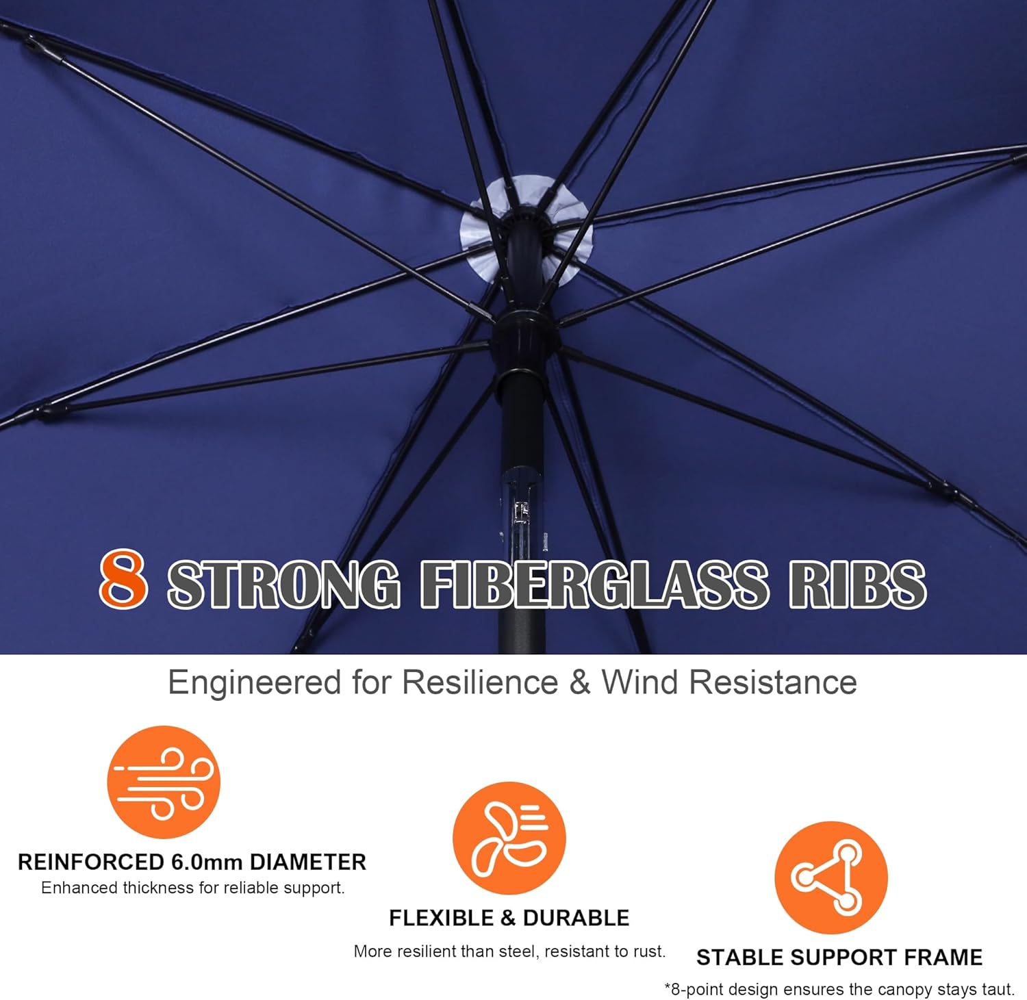 Blissun 6.5ft Patio Umbrella with Push Button Tilt & Height Adjustable, UV50+ Sun Protection with Sturdy Fiberglass Ribs & Iron Pole, Market Umbrella for Outdoor Table Garden Backyard Beach