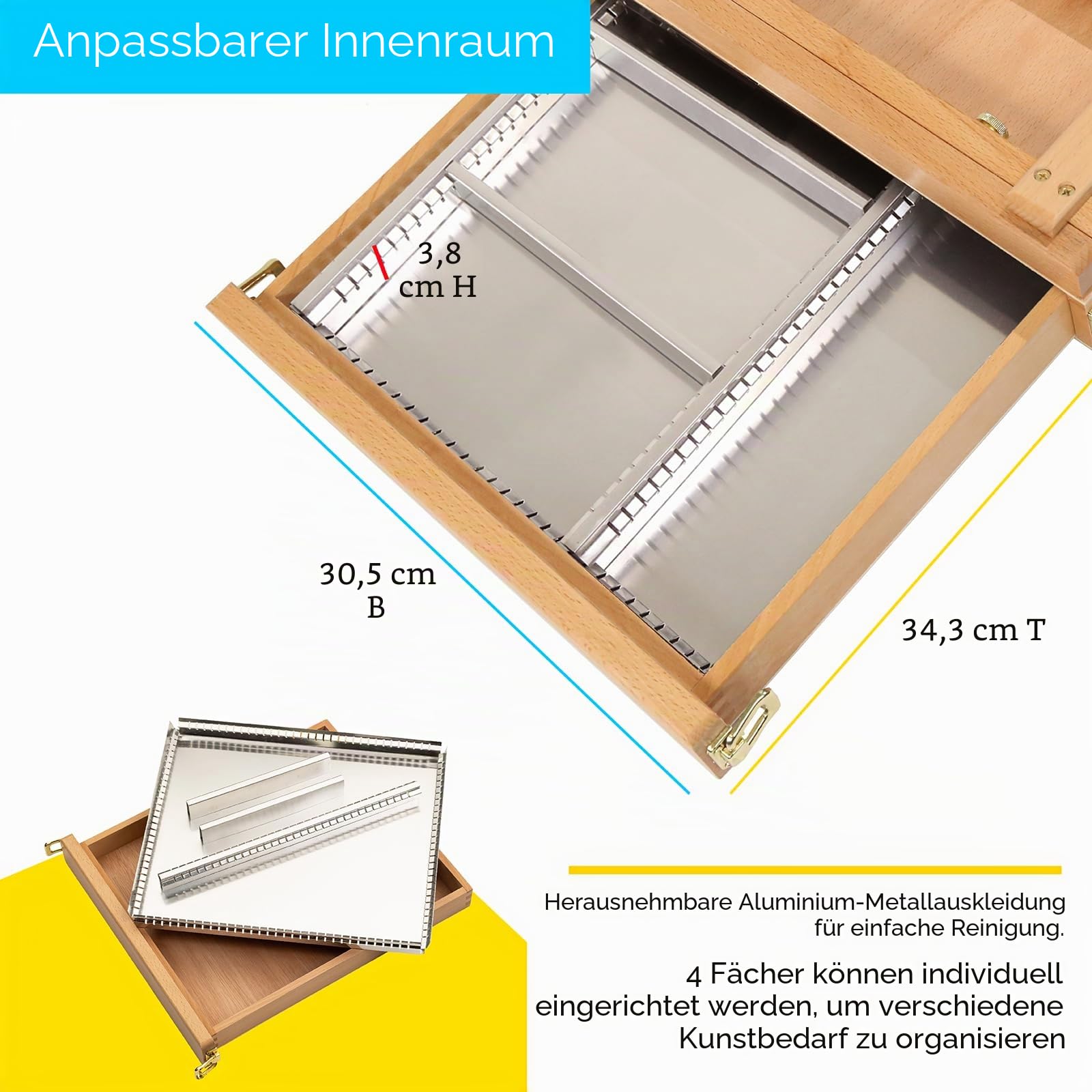 MEEDEN Skizzenkasten Tischstaffelei mit Metallschublade - Verstellbare Staffelei & Skizzenbox aus massivem Buchenholz, Kunststaffelei mit Stauraum für oder Plein Air, hält Leinwände bis zu 86,4 cm