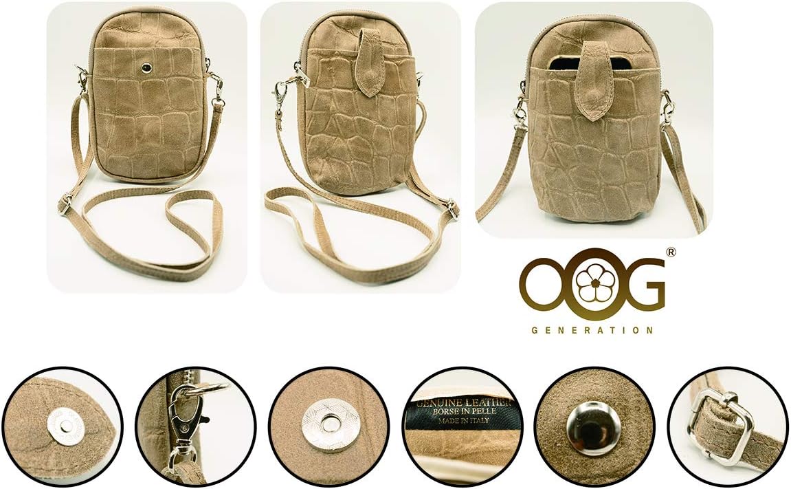 OOG Women's Mobile Phone Shoulder Bag Leather Women Small Bag Shoulder Bag Cross Body Purse Mobile Phone Case with Adjustable Removable Shoulder Strap, silver,