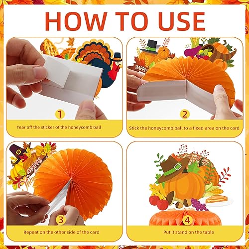 Miniatura 4 de Centro de mesa de Acción de Gracias, 9 piezas, decoración de mesa de otoño, calabaza, pavo, panal, Acción de Gracias, centro de mesa para decoración