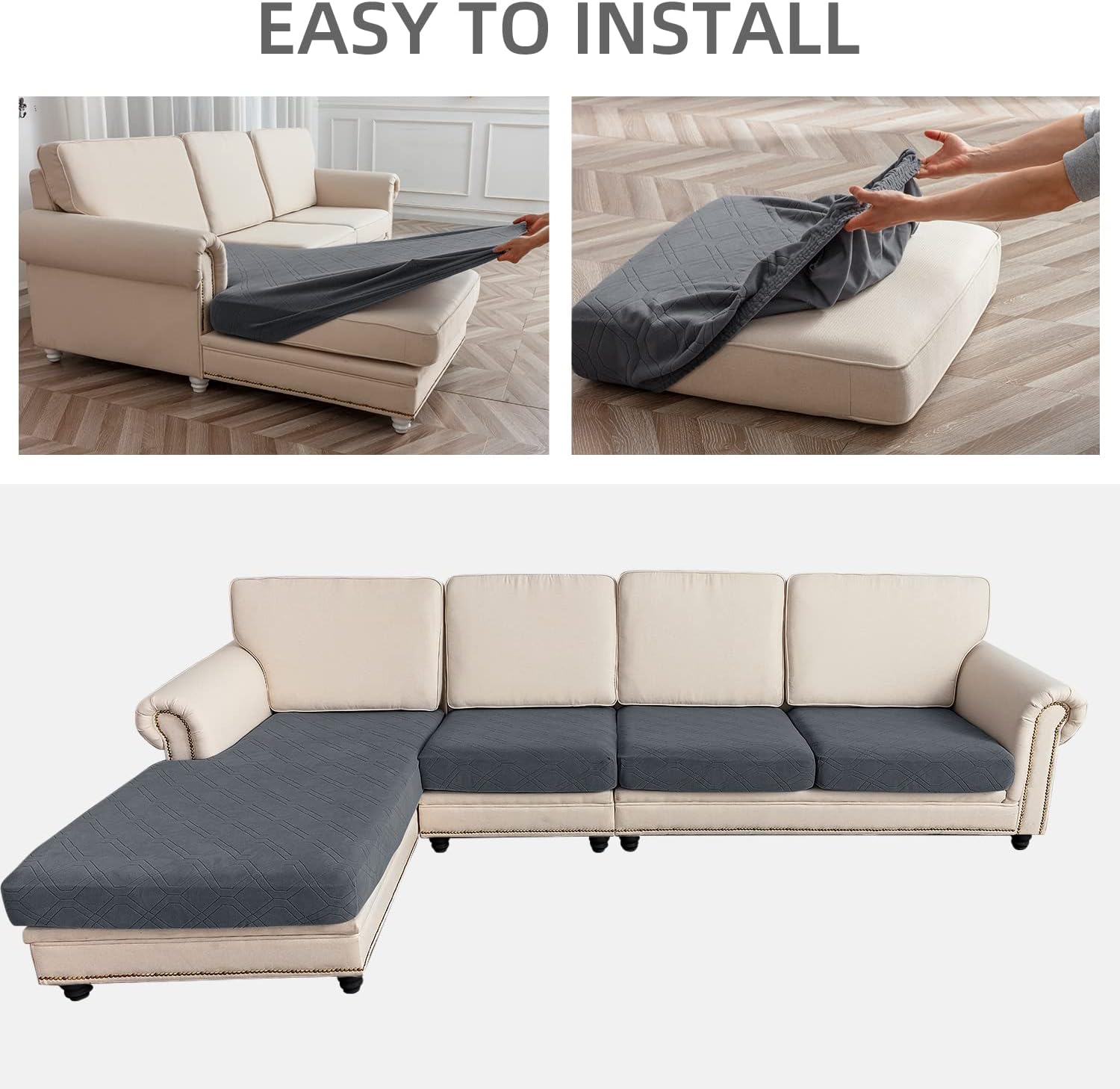 LiveGo Sectional Couch Covers 4 Piece Sofa Couch Cushion Covers for L Shape Sofa, Separate Seat Chaise Cover Furniture Protector for Both Left/Right Sectional Couch (Dark Gray, 3 Seater + Chaise)