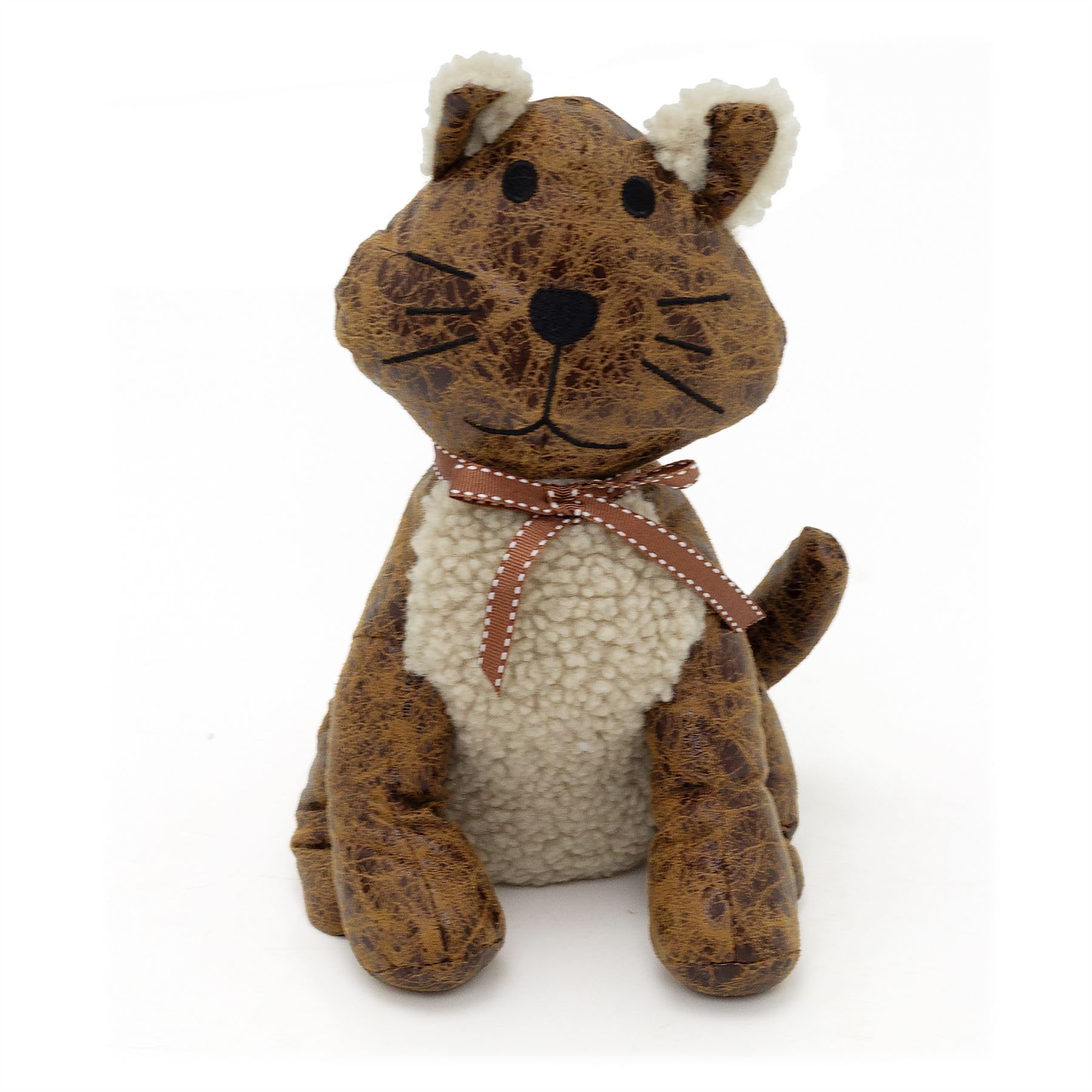 Chloe Cat Doorstop | Faux Leather Cat Door Stop with Ribbon | Cute Fabric Animal Door Stopper 1.5kg - 26cm