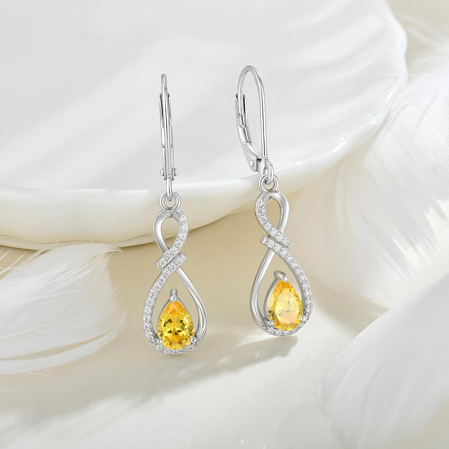Infinity Dangle Drop Earrings, 925 Sterling Silver 5A Cubic Zirconia Earrings with Birthstone for Women