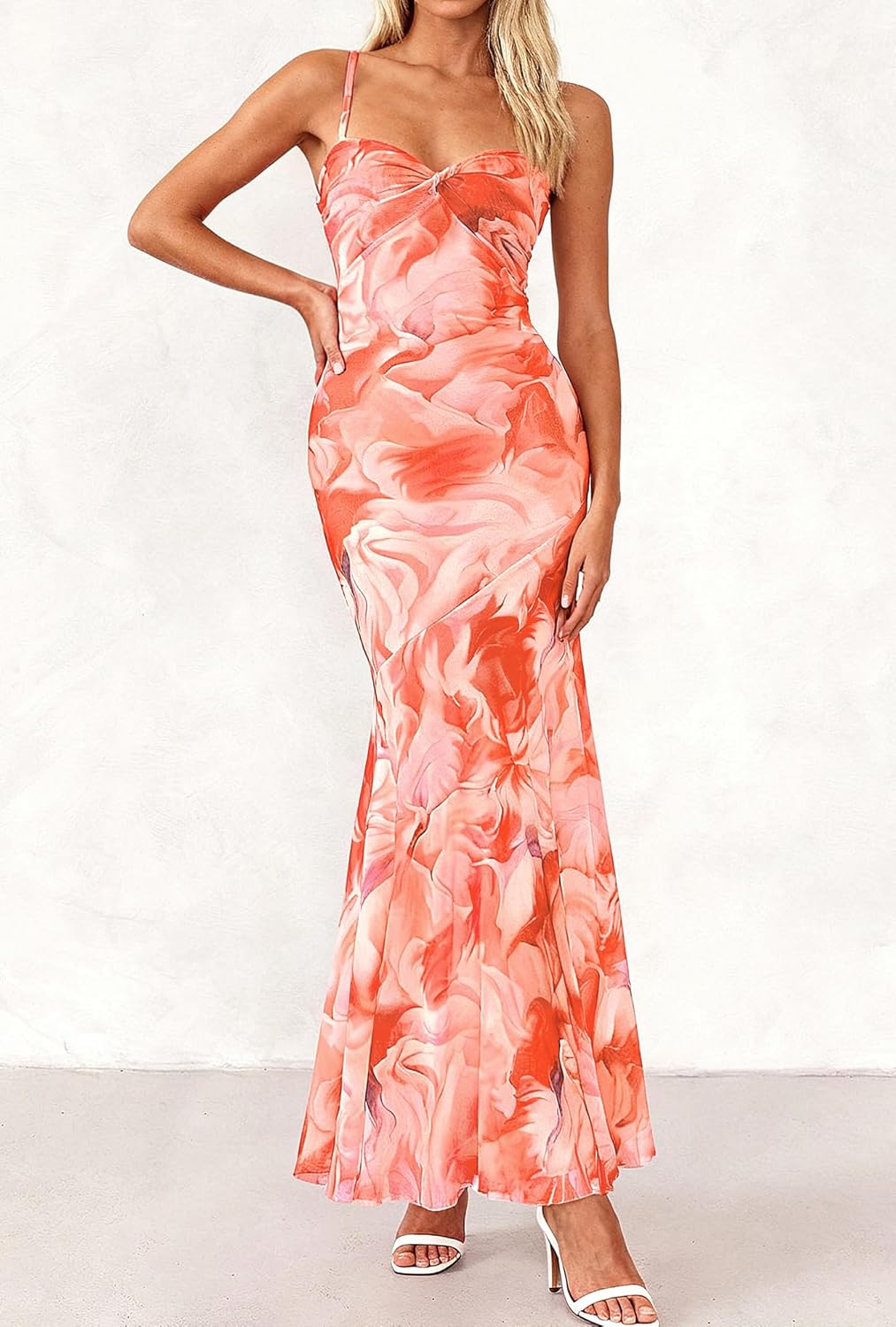 BTFBM Summer Dresses for Women 2026 Spaghetti Straps Sundress Twist Knot Mesh Mermaid Wedding Guest Dress Beach Vacation - Image 3