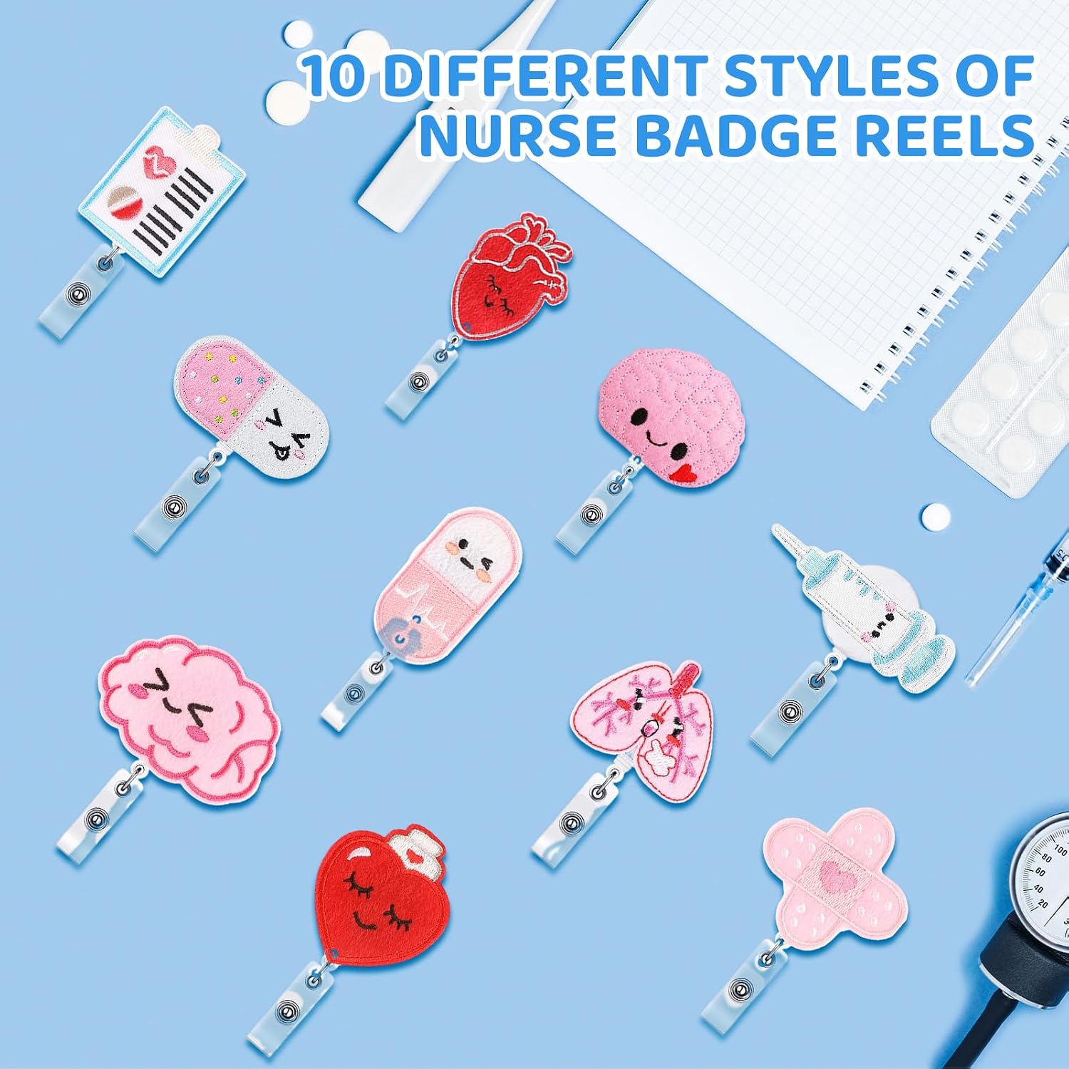 20 Pcs Nurse Badge Reel Keychain Funny Medical Nursing Retractable Holder image 2