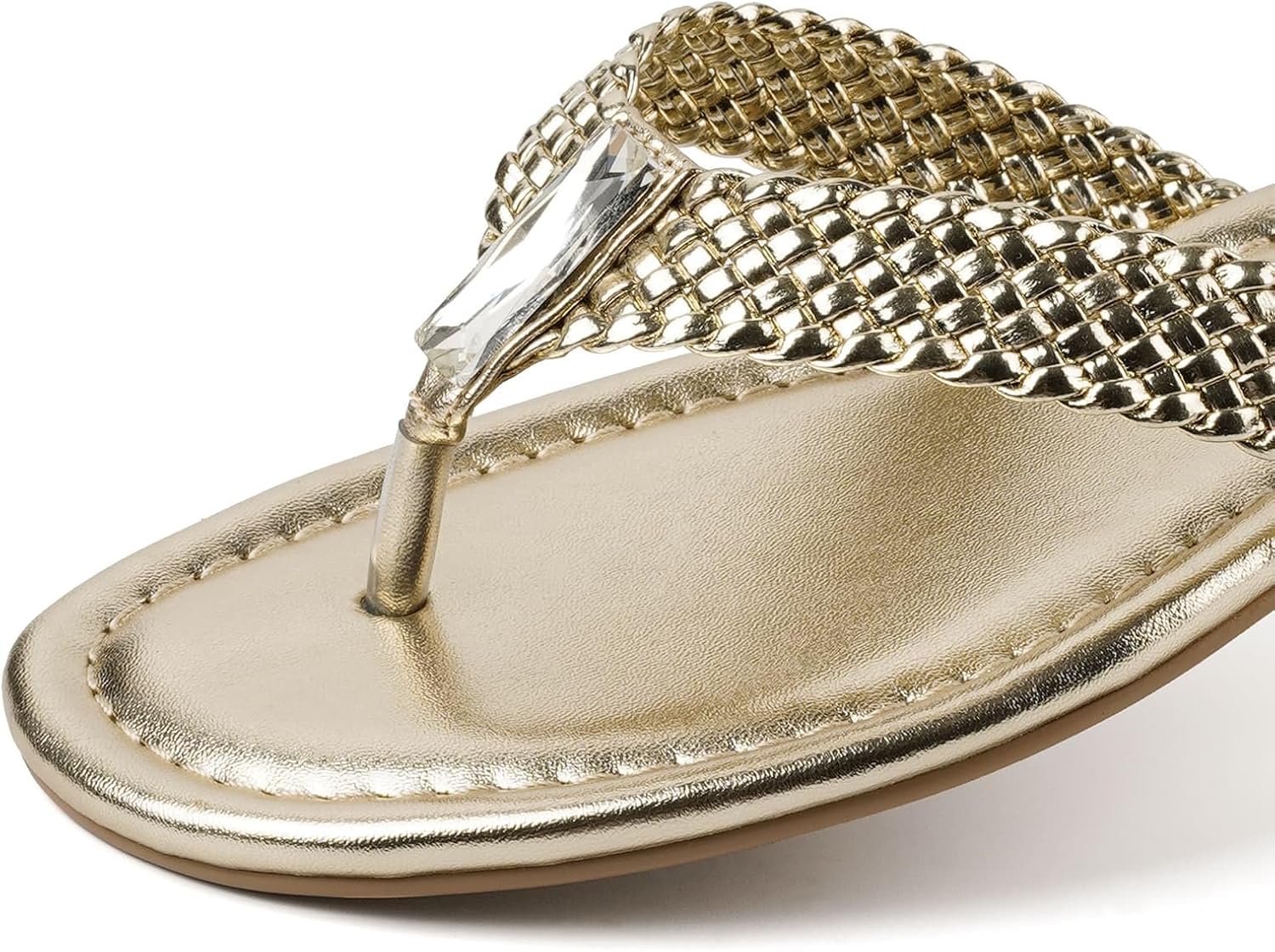 Women's Flip Flops Flat Thong Sandals for Women Round Toe Slip On Beach Sandals Comfortable Flat Heel Slippers Soft Woven Straps Embellished Gemstone Cute Dressy Casual - Image 7