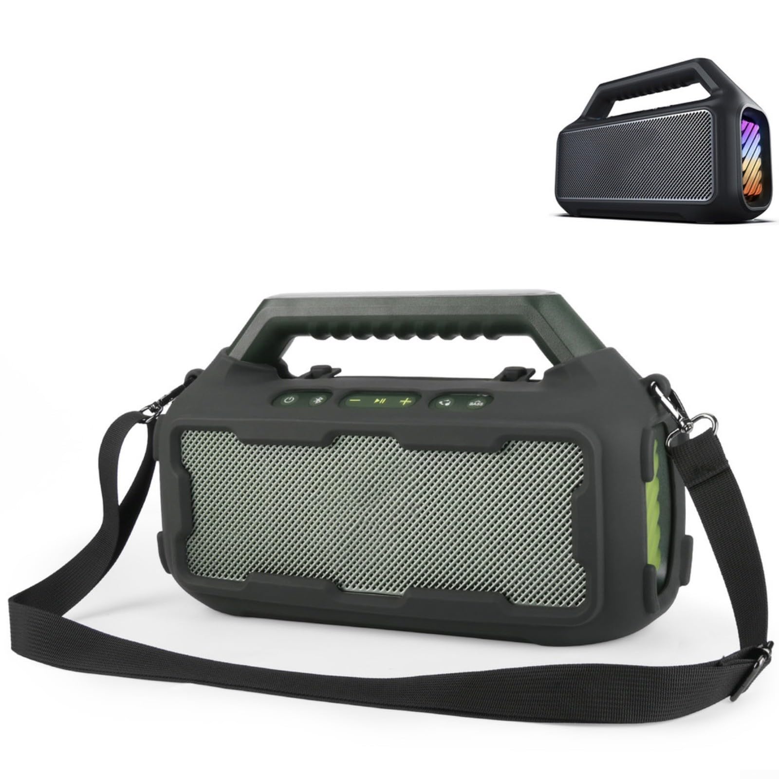 Silikonhülle für Soundcore Boom 2 Lautsprecher, stoßfeste Abdeckung mit Band, staubdichte Hülle für Reisen, Wandern, Outdoor, Schwarz