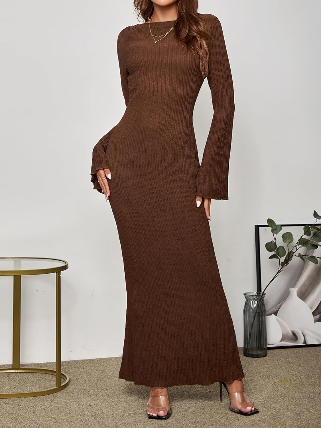 Women Long Sleeve Maxi Dress Bodycon Elegant Formal Wedding Guest Long Fall Dress for Women 2025 - Image 3