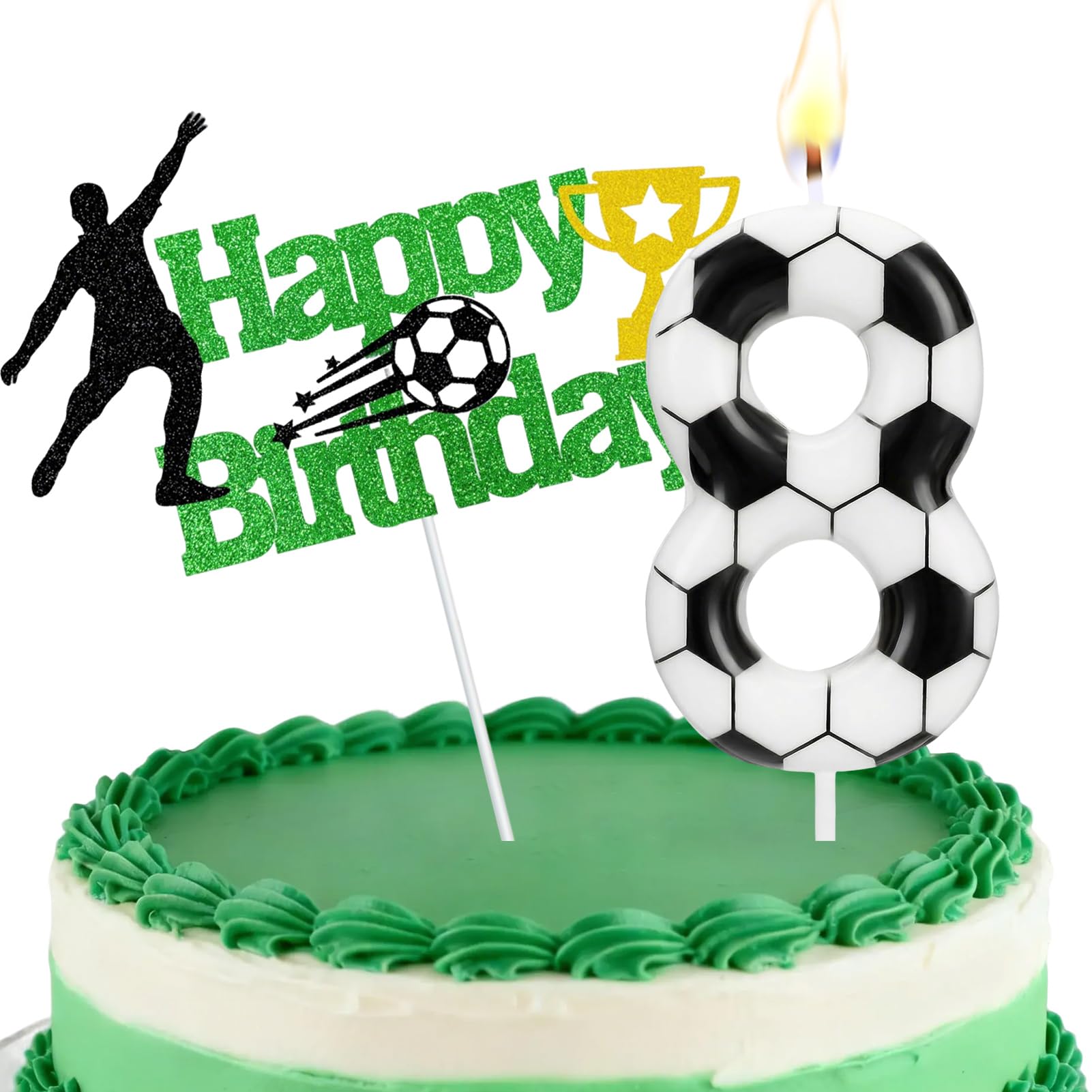 Football Number Candles, Birthday Candles for Cake, Cake Candles with Greeting Card for Birthday Party Wedding Anniversary Celebrations(8 Candle,White) — image 1