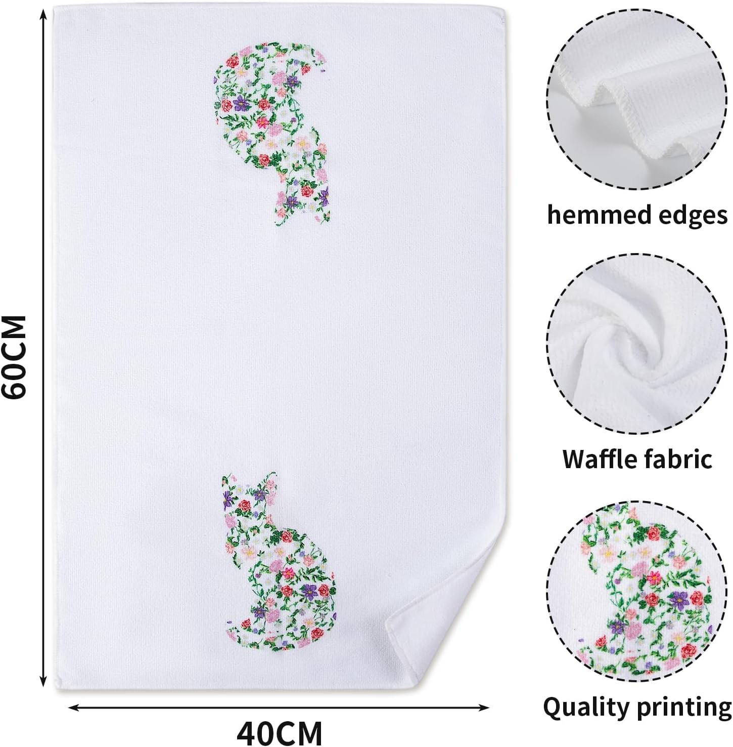 Flower Cat Kitchen Towels, Floral Cat Hand Towels, Kitten Dish Tea Towel for Kitchen Decor, Gifts for Cats Lovers Women,Suitable for Kitchen Bathroom Spa Gym Face Towel,15.7x23.6 Inches - Image 3