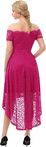 Vista 5 de Dressystar Vestido de Cóctel de Encaje para Mujer Hi-Lo con Hombros Descubiertos para Dama de Honor Vestido de Fiesta Formal Swing