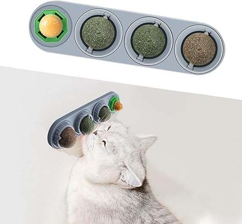 Miniatura 1 de A-COMB Pelota de hierba gatera para gatos, bolas de hierba gatera para pared de gatos, paquete de 4 unidades, juguetes comestibles para lamer