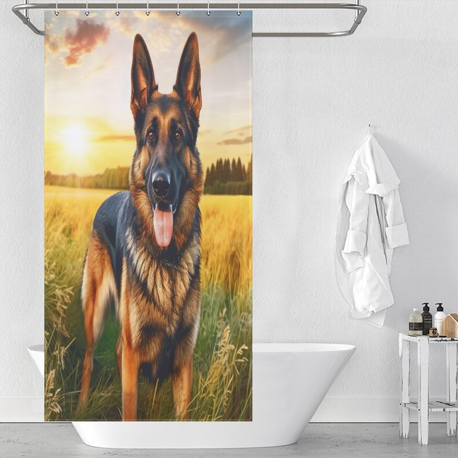 Rideau de douche chien en tissu polyester pour salle de bain propre