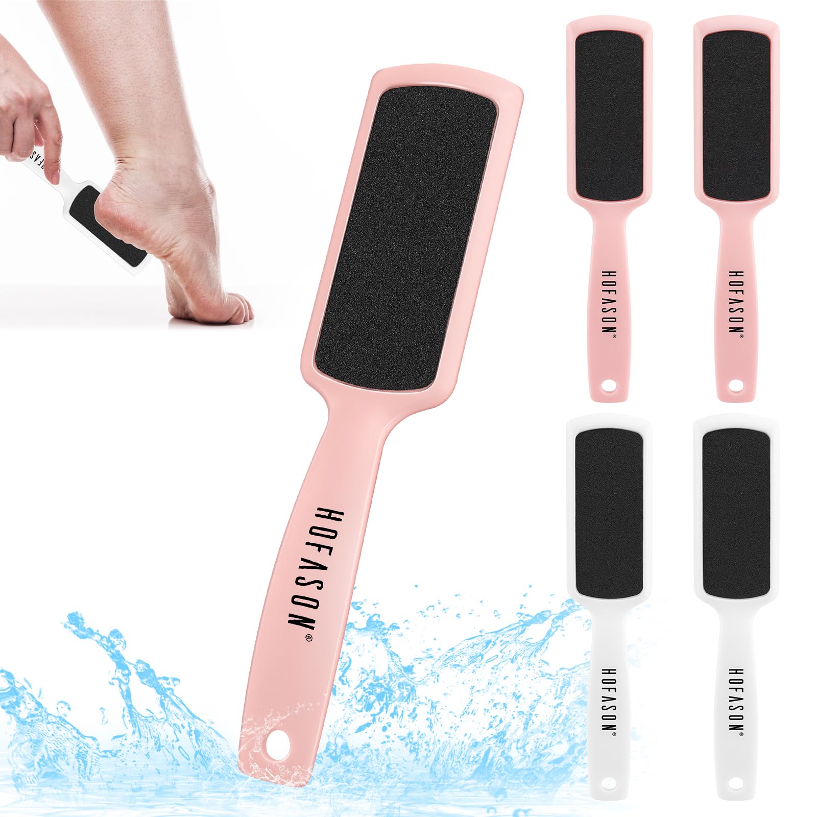 HOFASON 4Pcs Pedicure Foot Files Callus Remover, Double Sided Feet Rasp for Dead Skin Professional Scrubber Pedicure Tools for Feet at Home or Salon Care (Pink&White)