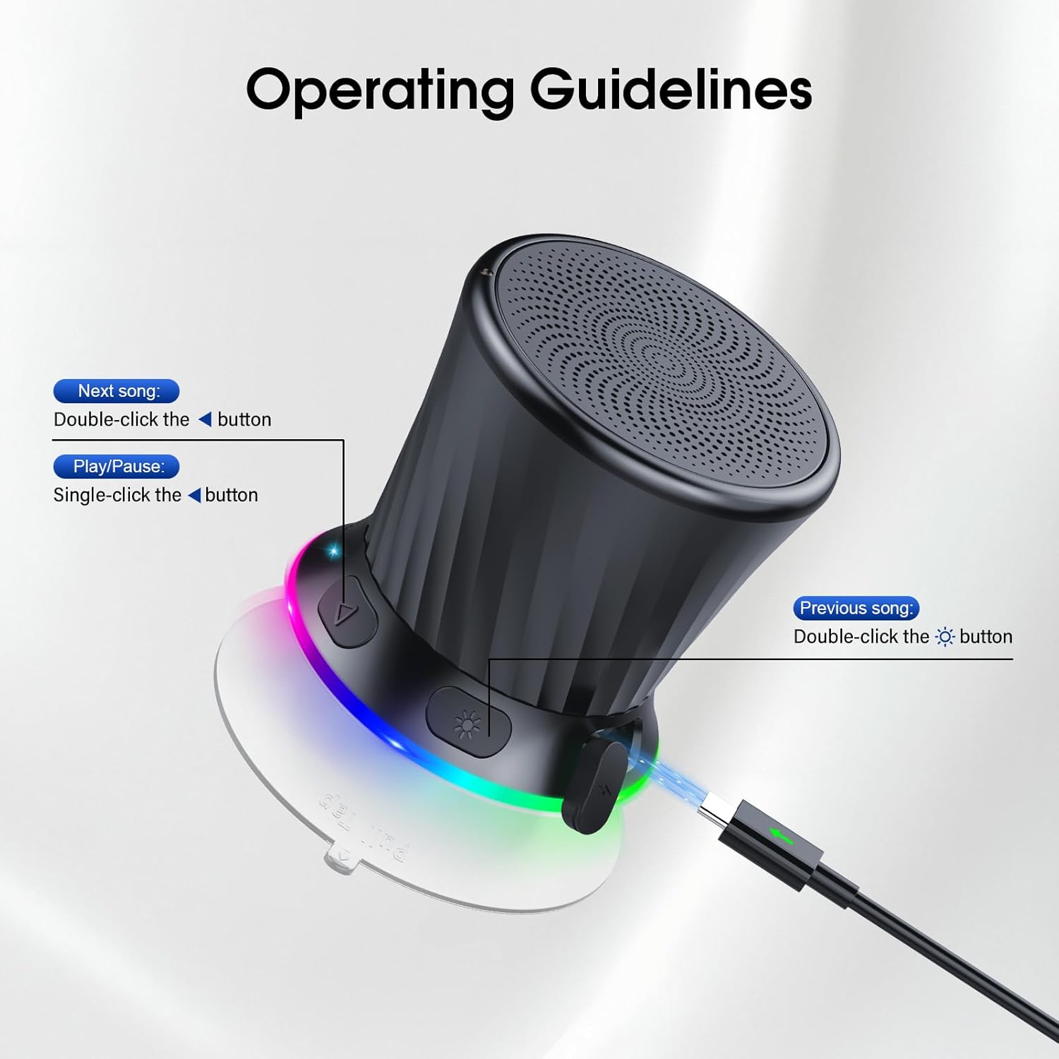 Bluetooth Shower Speaker, IPX5 Waterproof Portable Speaker with Suction Cup, Deep Bass Mini Bluetooth 5.3 Speaker with Built-in Mic, 8H Playtime for Bathroom, Pool, Travel - Image 7