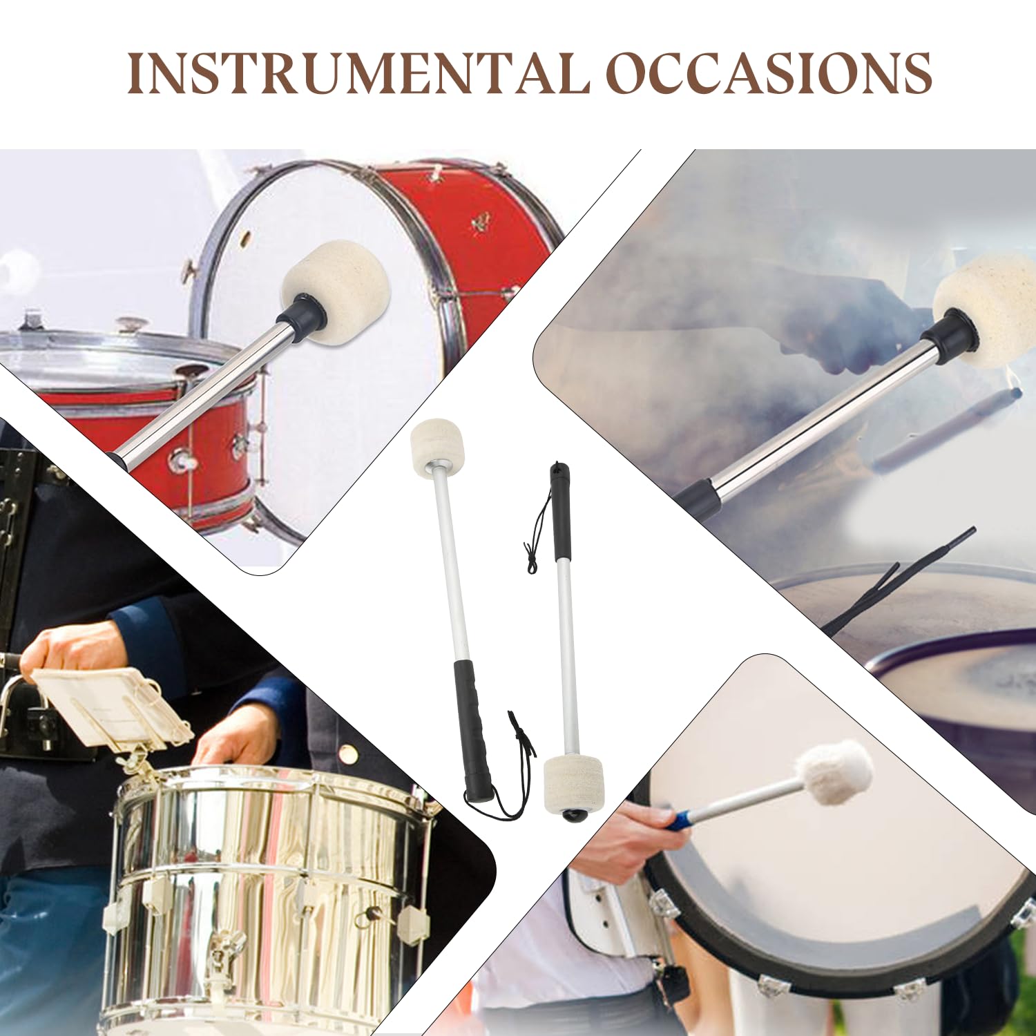 2pcs Martello per Tamburo, Bastone in Feltro di Lana Testa e Acciaio Inossidabile Antiscivolo Xilofono Marimba Bacchetta Strumento Musicale a Percussione per Bambini Bambini Adulti