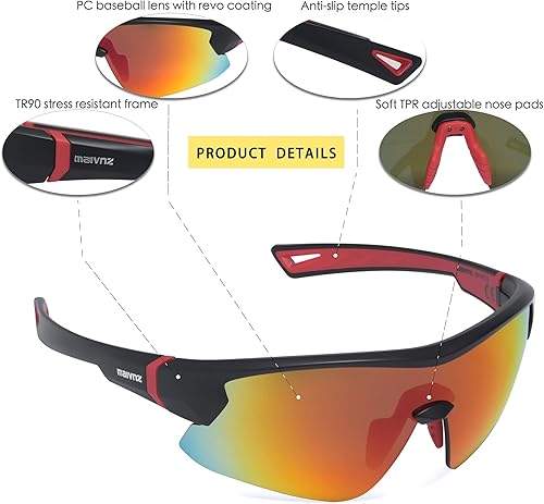 Miniatura 4 de maivnz Gafas de sol de béisbol juveniles para niños, UV400 para niñas, gafas de sol de sóftbol para niñas, niños de 6 a 8 a 12 a 14 años, gafas