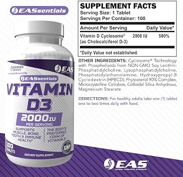 EAS Vitamin D3 2000 IU, Supports Bone Health, 100 Tablets