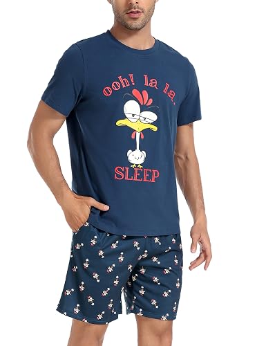 Jezonga Pijamas Hombre Verano Pijamas Cortos Hombre Conjuntos de Pijamas Algodón Pantalones Ropa de Dormir para Hombre - Chollo en Moda