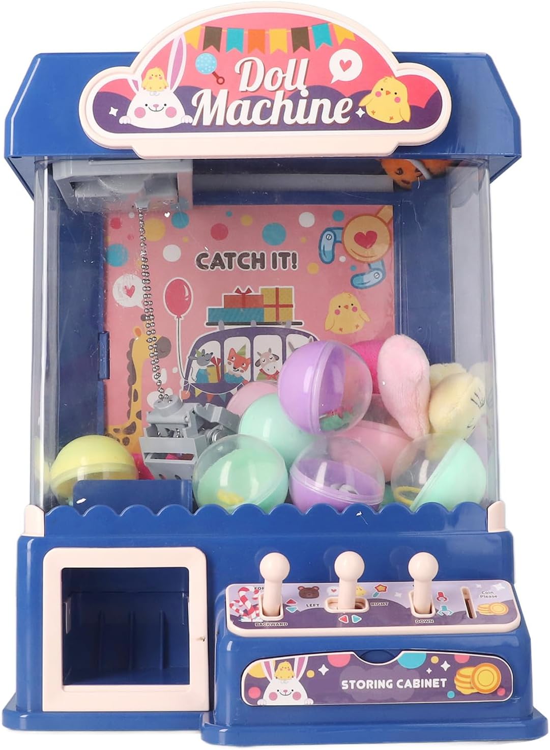 Focket Claw Machine for Kids, Mini Claw Game with Cool Light Music Animal Vending Machine, Doll Grabber Toy with 10 Dolls 20 10 Eggshells for Party Birthday Easter for Boys (Blue)