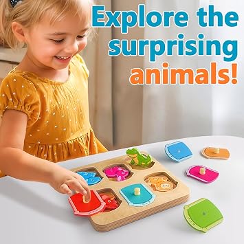 Animal Peg Puzzles Wooden Toys for 1 2 Year Old Girl Gifts, Montessori Toys