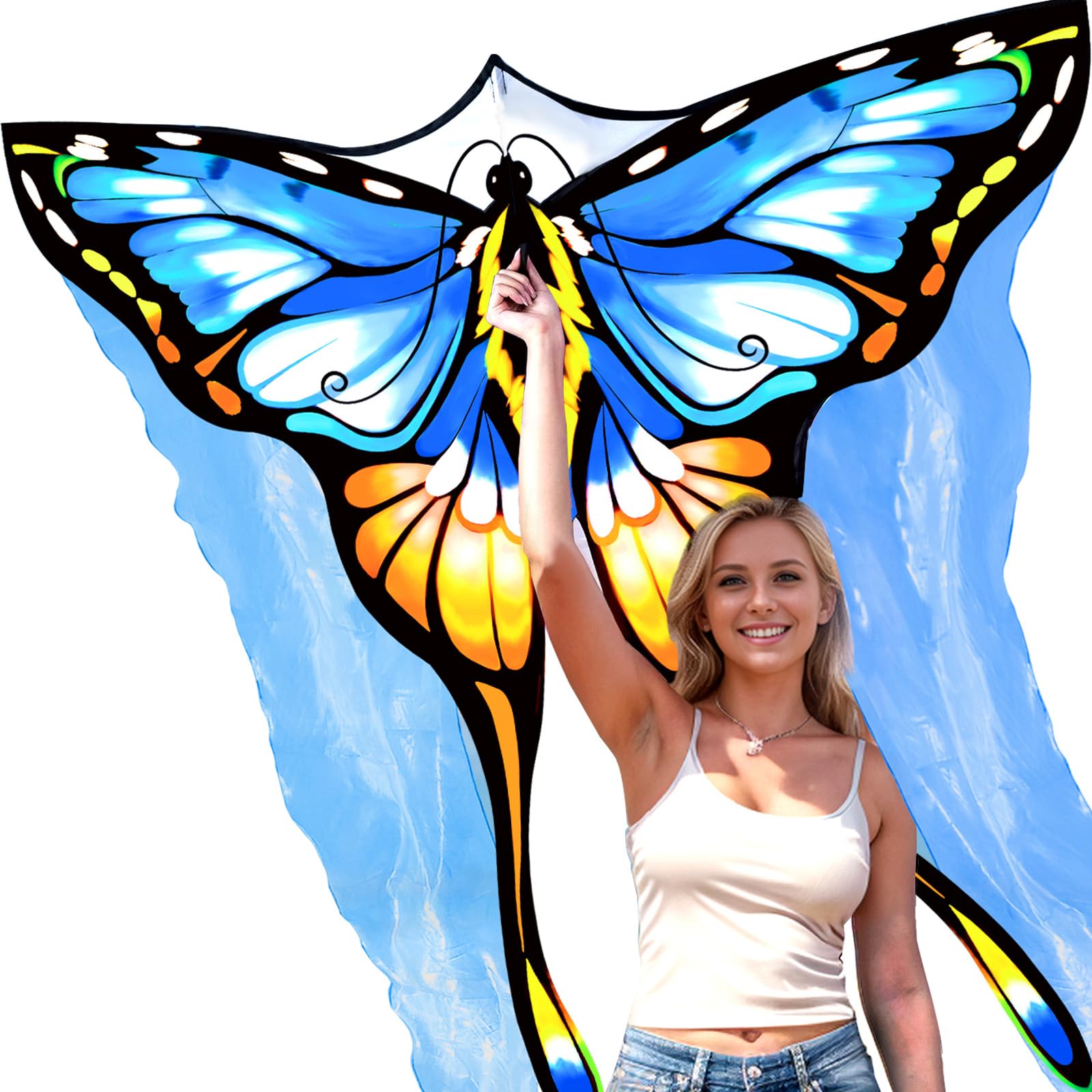 SGftre Beautiful Blue Tulle Butterfly Kites for Adult and Kids Ages 4-8?Easy to Fly with Outdoor Fun Kite Sports Adults Summer Children Kite Butterfly Toy