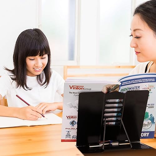 Miniatura 7 de Blizzow Soporte para libros de escritorio, manos libres, soporte de metal ajustable, plegable y portátil para libros de cocina, recetas, tabletas,