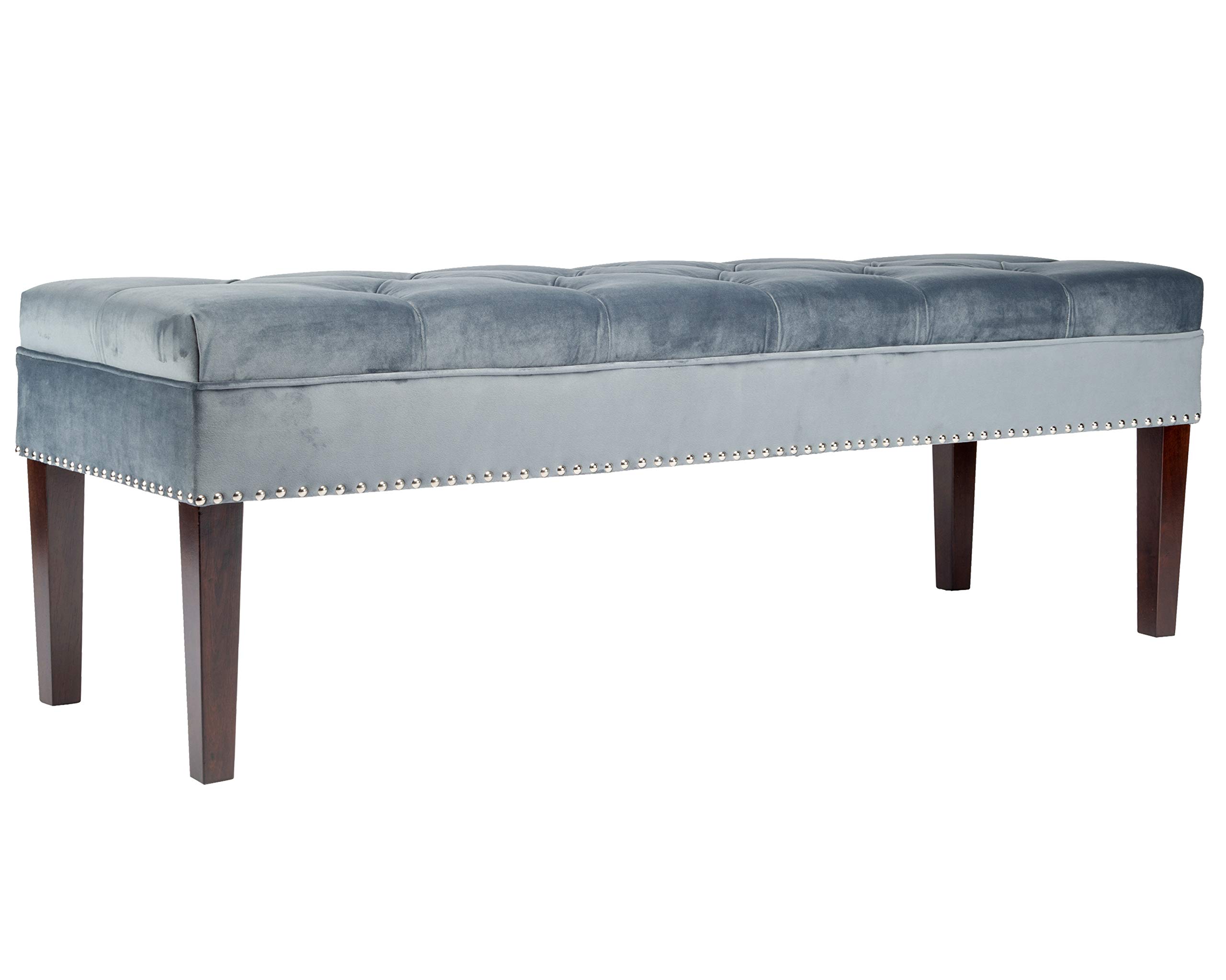 MJL Furniture Designs Claudia Mid Century Modern Diamond Tufted Bedroom Bench with Nailhead Accents, 55", Steel