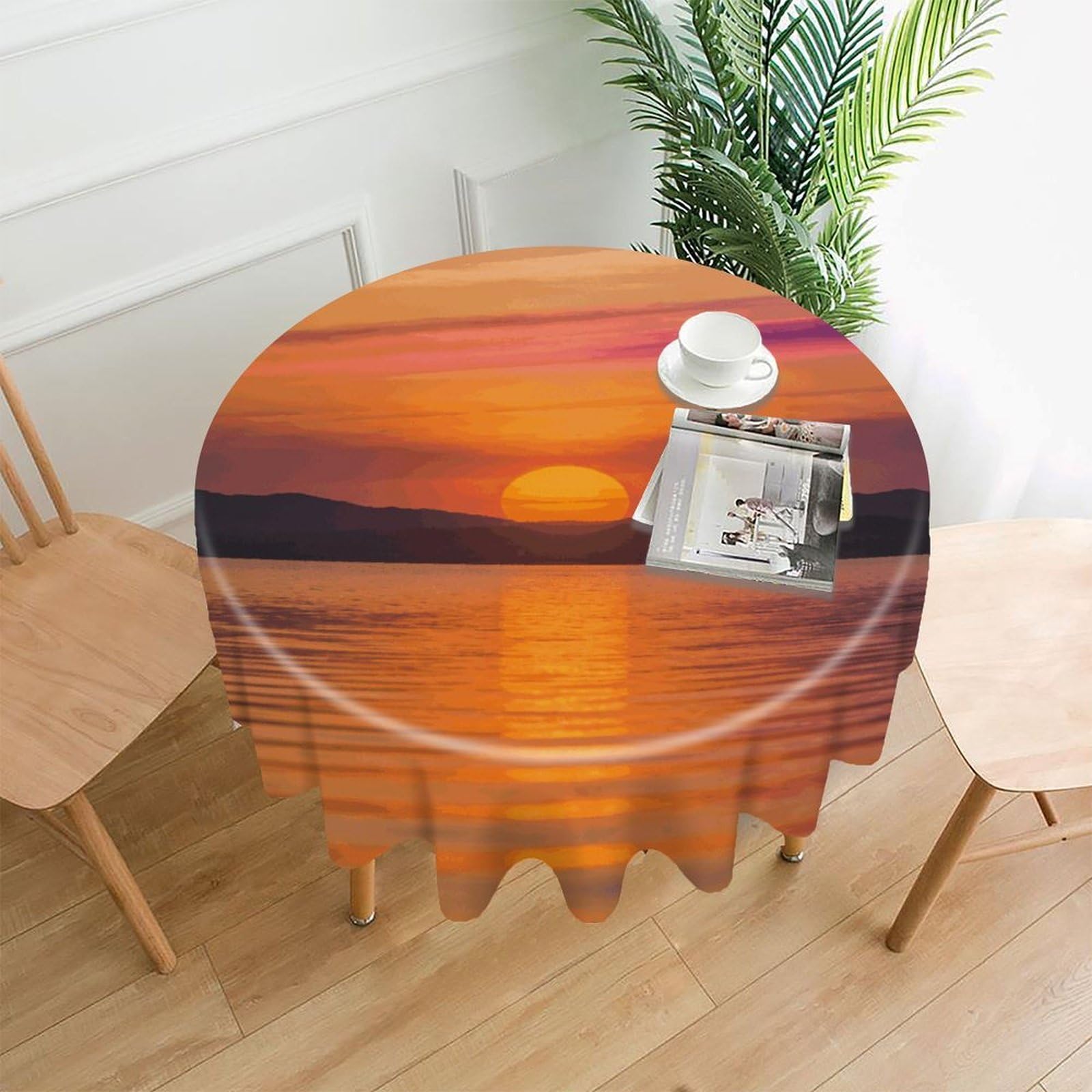 LZQPOEAS Sunrise Tablecloth Easy to Clean Polyester Round Table Cover Washable Round Table Cloth Wrinkle-Free Circle Decoration Tablecloth for Kitchen and Dining Room 60"