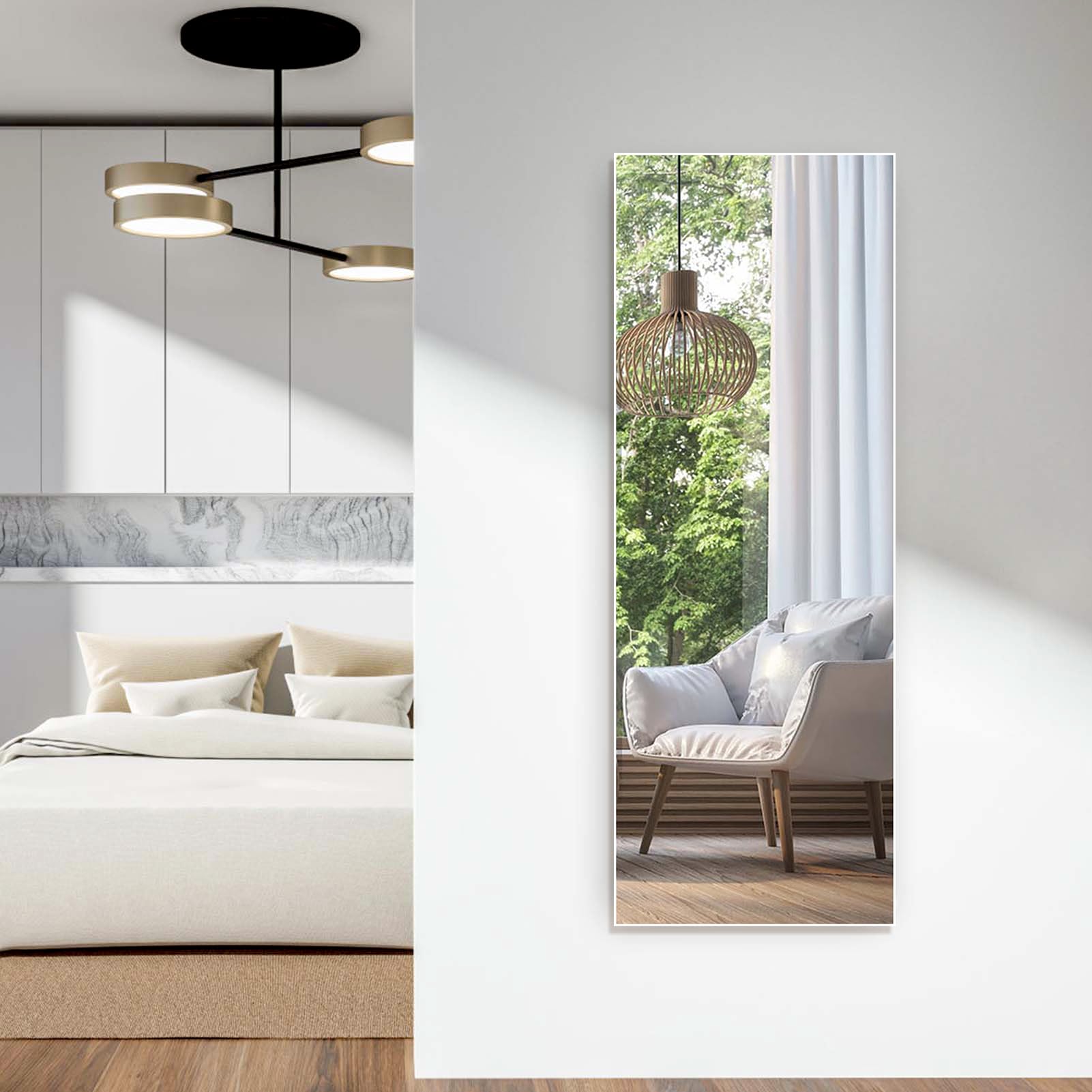 HORLIMER Espejo de Pie Cuerpo Entero 165x60 cm, Espejo Pared Blanco Puede Colocarse en la Pared o en el Suelo del Cuarto de Baño, la Entrada, el Pasillo o el Dormitorio, a Prueba de Explosiones