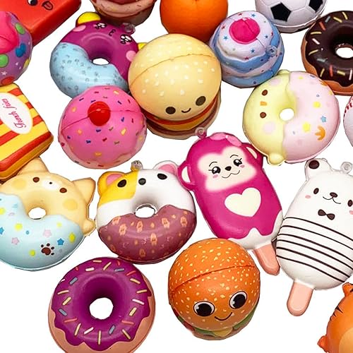 Miniatura 3 de Juego de 30 juguetes esponjosos Kawaii de levantamiento lento (1 pieza Jumbo + 29 piezas tamaño medianomini) al azar para tartas, pan, panda, bollo
